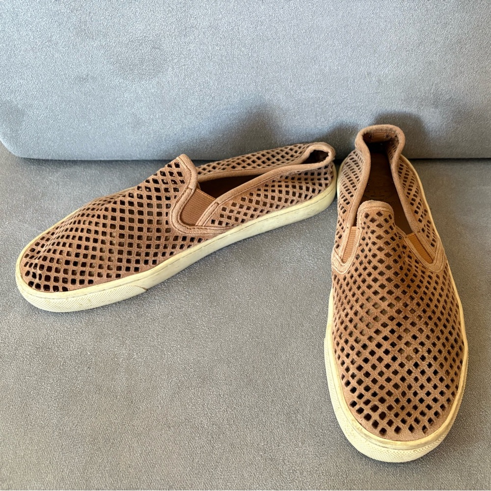 Tory Burch Jesse Tan Suede/Leather Perforated Slip-On Sneaker